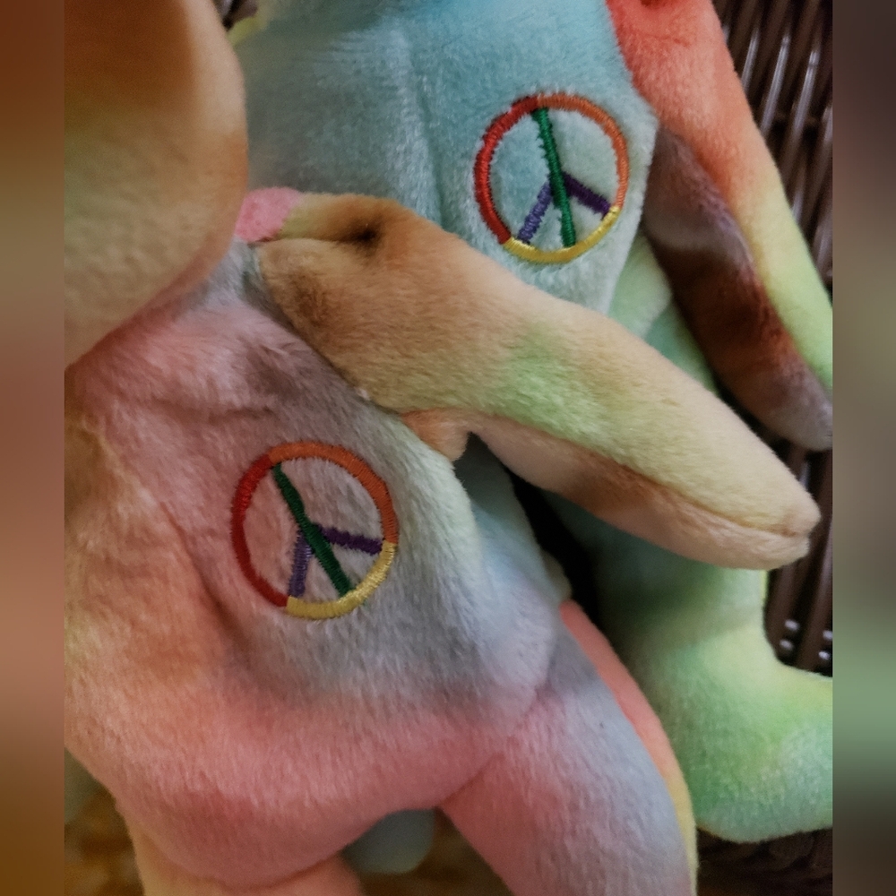 🧸 RARE Ty Beanie Baby PEACE Bears SET (2) - Tie Dye VINTAGE 1996 w/Tags! PEACE! - Picture 9 of 11